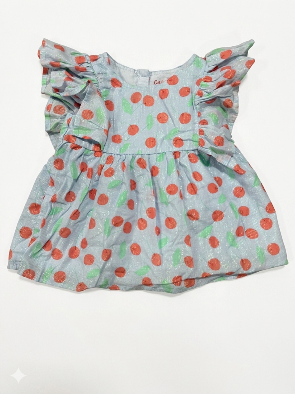 Cat & Jack Baby Toddler Girl Light Blue Sparkle Cherry Top Flutter Sleeve 5T